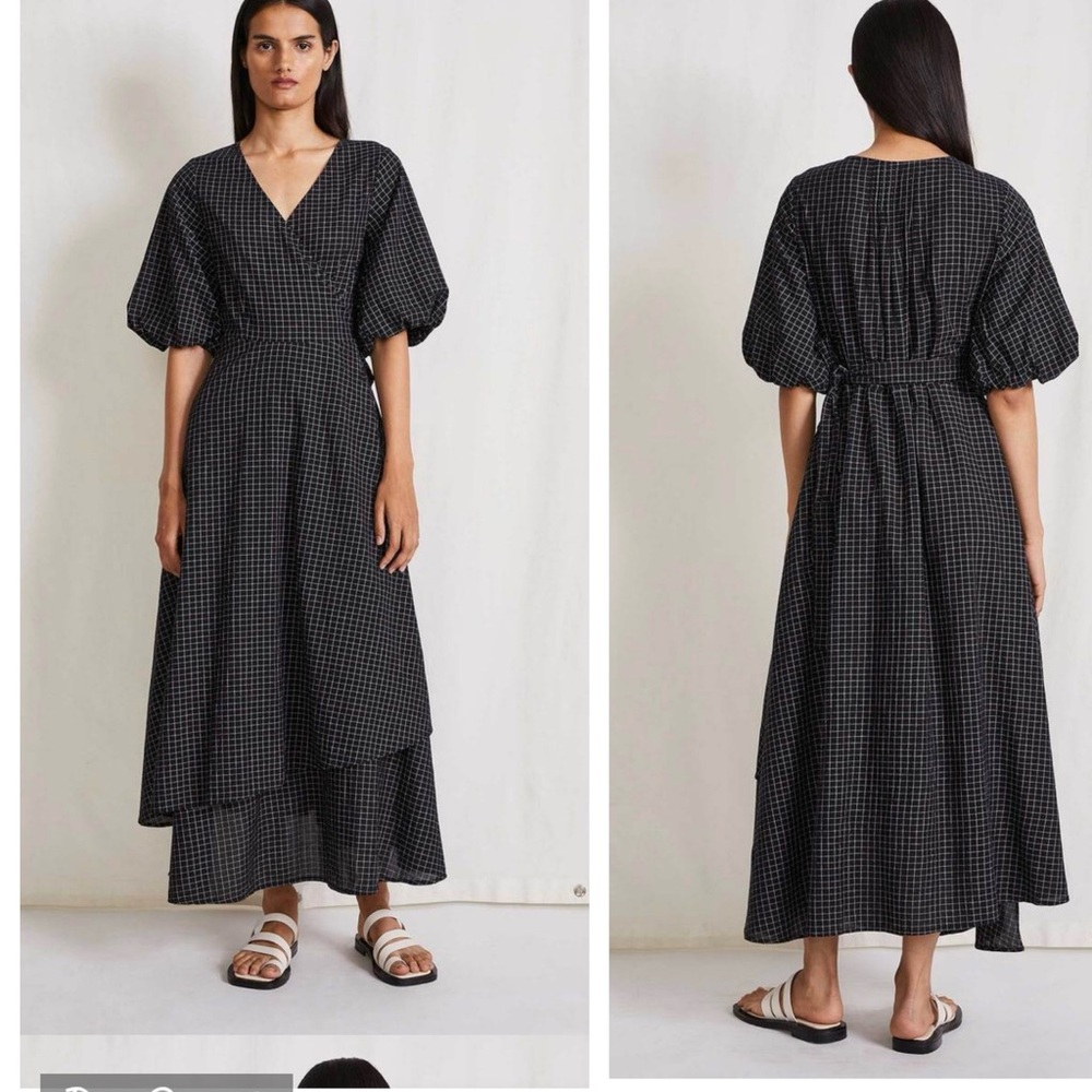 APIECE APART AVIGNON WRAP DRESS - BLACK CREAM CHECKS